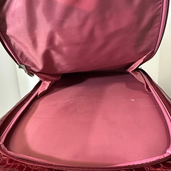 Kathy Van Zeeland Croco PVC Designer Luggage Bag Expandable Burgundy 22” - Picture 8 of 16